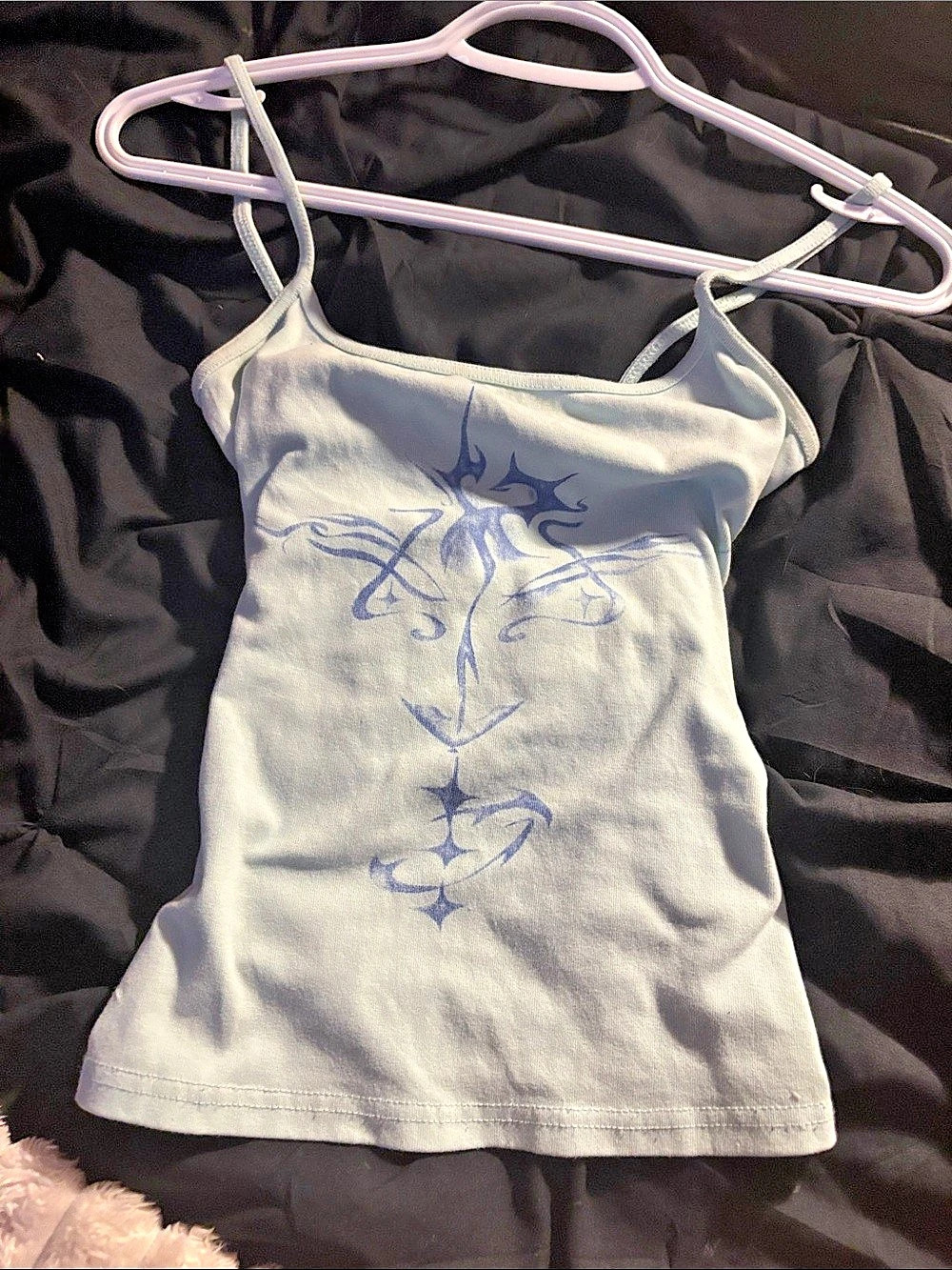 Graphic Strappy Tank Top in Blue & White